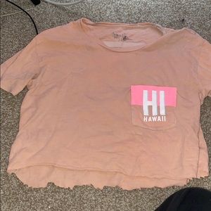 Coral Hawaii crop top with ruffles at the bottom